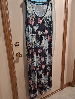 Serra Floral Maxi Dress in Navy, Light Blue & Pink